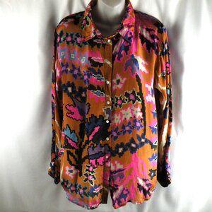 OLIPHANT Geometric Print Viscose Blouse Violet Pink Blue Size L